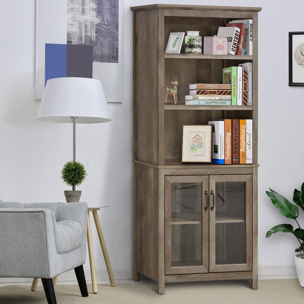 HOMCOM Multifunctional Storage Cabinet Bookcase with Adjustable Shelves Display Rack for Study, Kitchen, Living Room, Nature