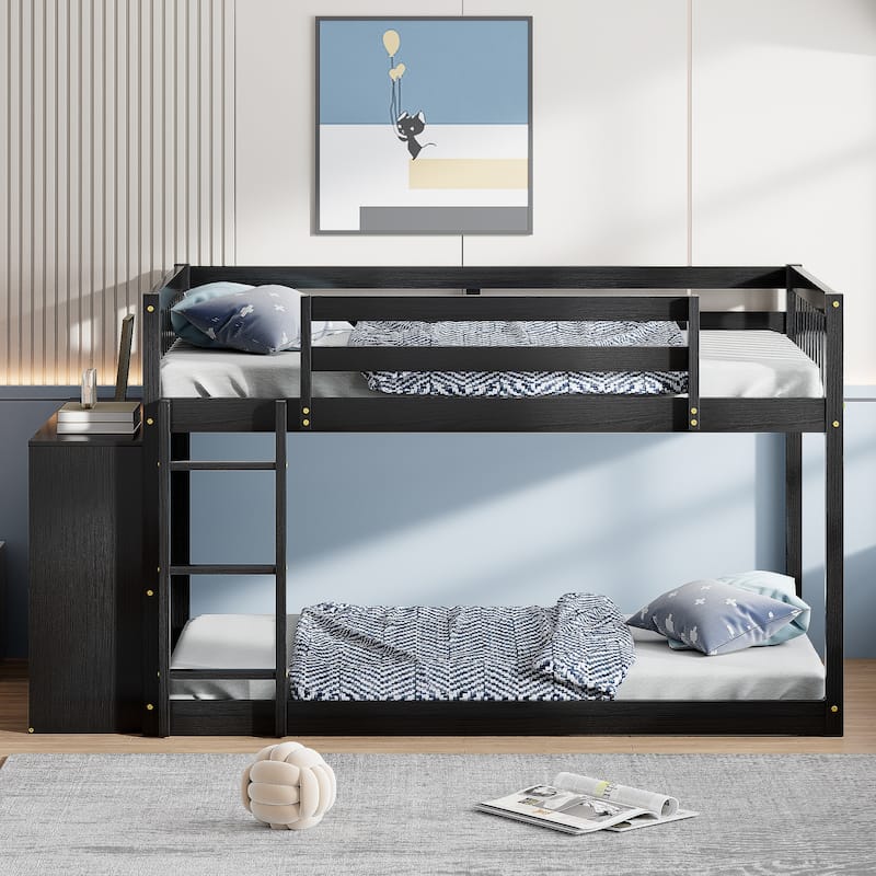 Full over Full Bunk Bed with 4 Drawers and 3 Shelves