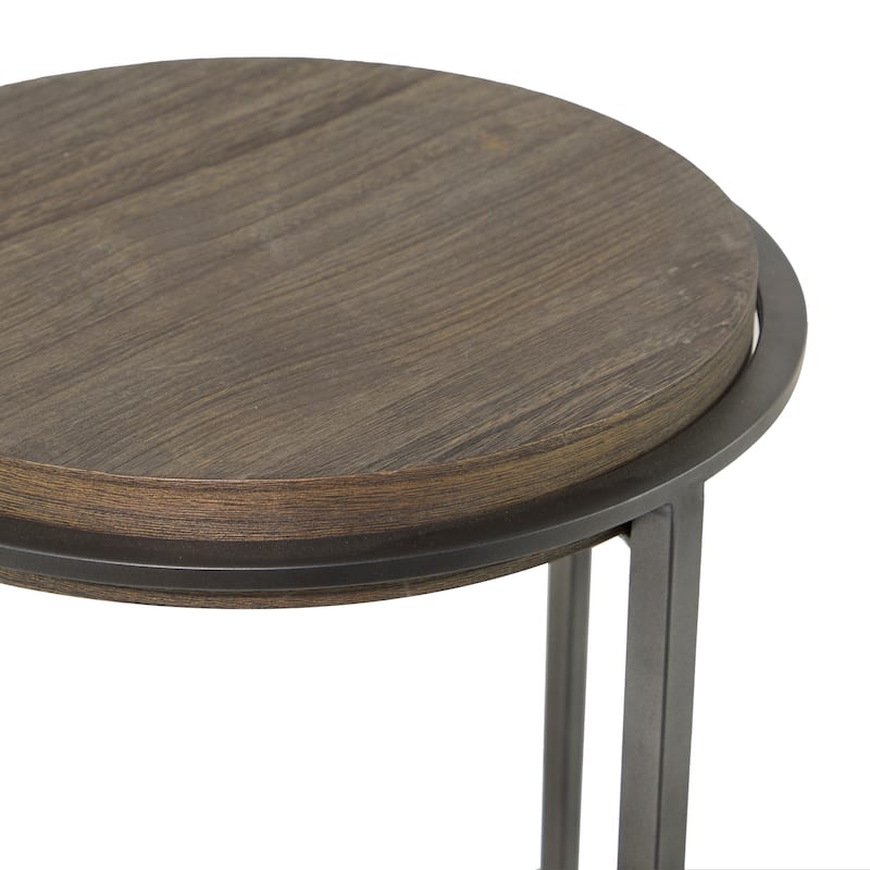 Metal Accent Table with Brown Wood Top - Gray - Roche River Decor - 18"W x 18"L x 25"H