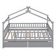preview thumbnail 10 of 13, Gray Full Size Wooden House Bed with Two Drawers and Roof for Kids, Boys and Girls, Bedroom