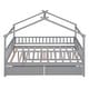 preview thumbnail 10 of 13, Gray Full Size Wooden House Bed with Two Drawers and Roof