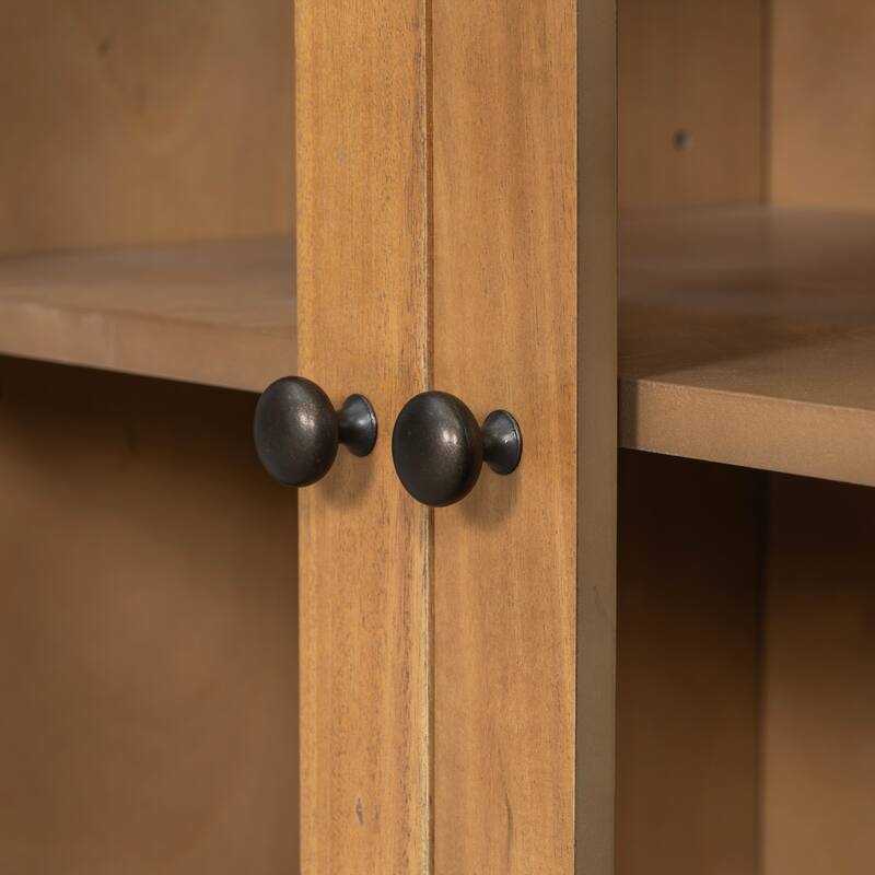 Rustic Wooden Storage Cabinet, Freestanding Buffet Sideboard With Glass Door 7 Drawers Hallway Decorative Cabinet