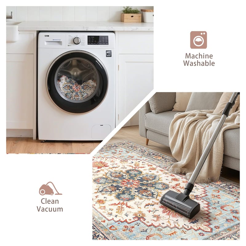 Mcow Vintage Harmony Collection Low-Pile Machine-Washable Area Rug