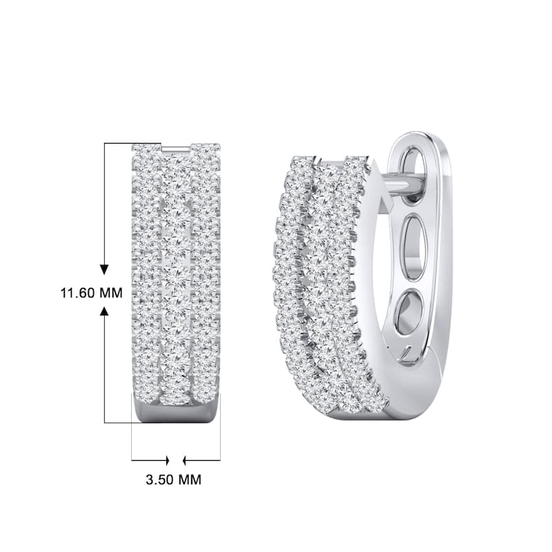 Auriya 1/3ctw Triple-row Petite Diamond Hoop Earrings 14K Gold - 0.45-inch (H-I, I1-I2)