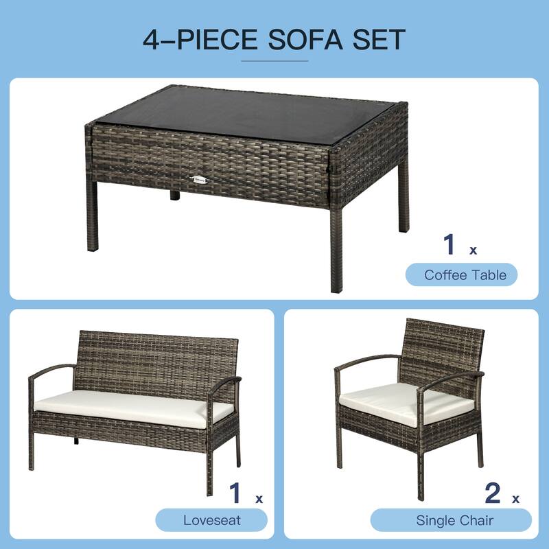 4 Piece Outdoor Rattan Wicker Patio Conversation Set