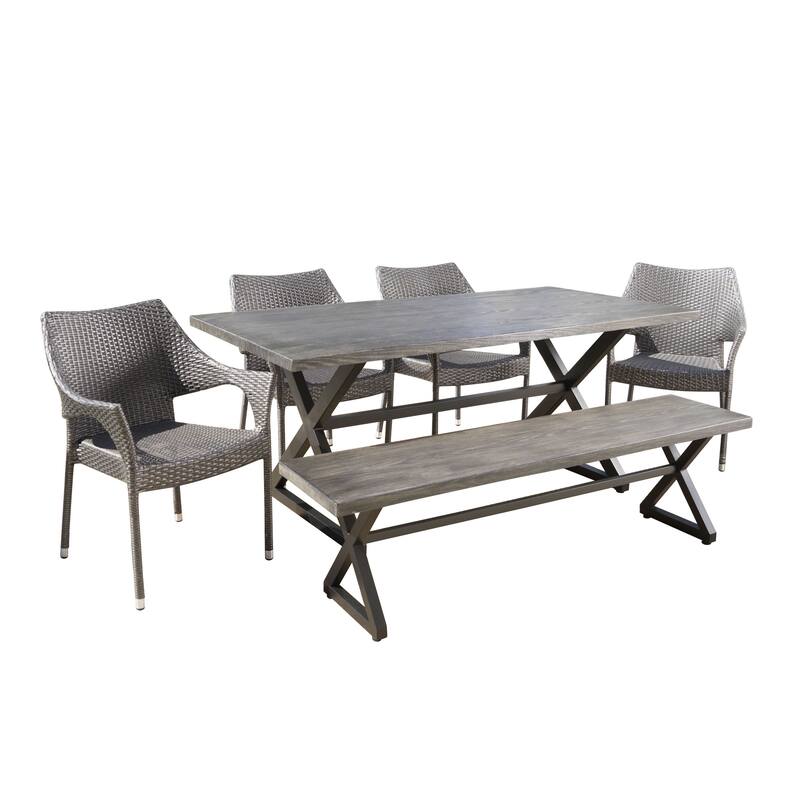 Isola Outdoor 6-piece Rectangle Aluminum Wicker Dining Set by Christopher Knight Home
