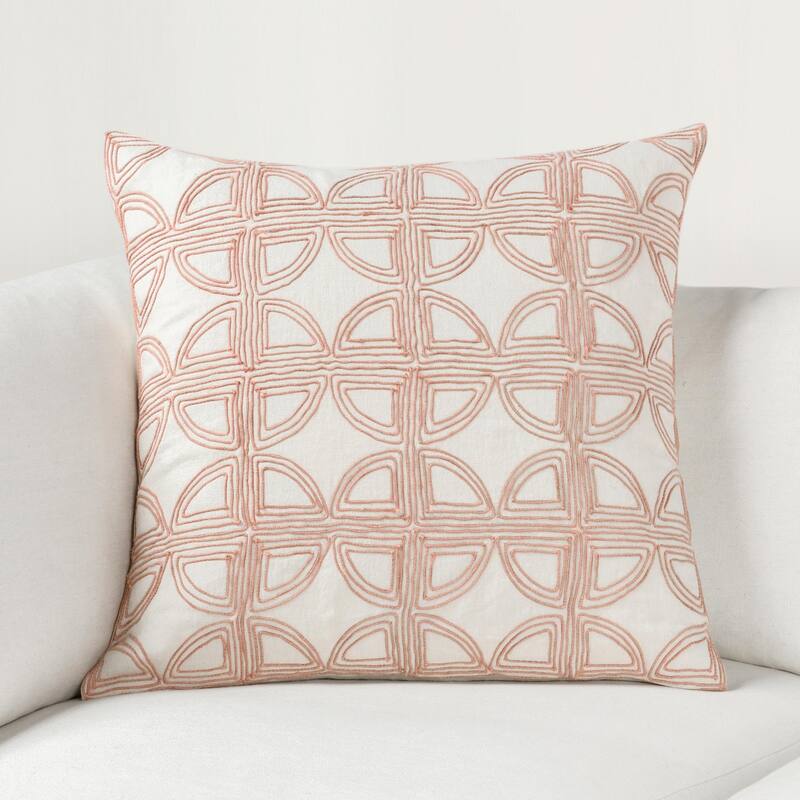 Villa by Classic Home Baia 22" Embroidered Belgian Linen Throw Pillow