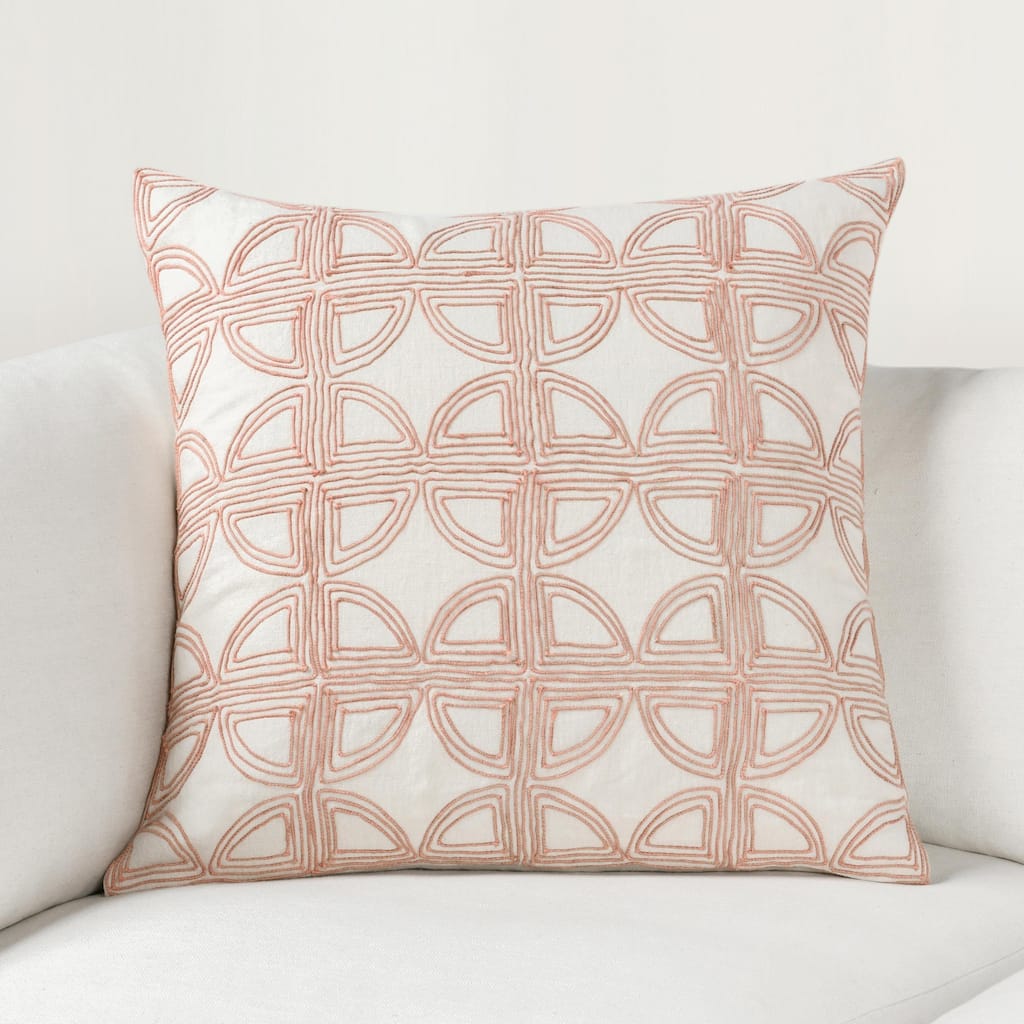 Villa by Classic Home Baia 22" Embroidered Belgian Linen Throw Pillow