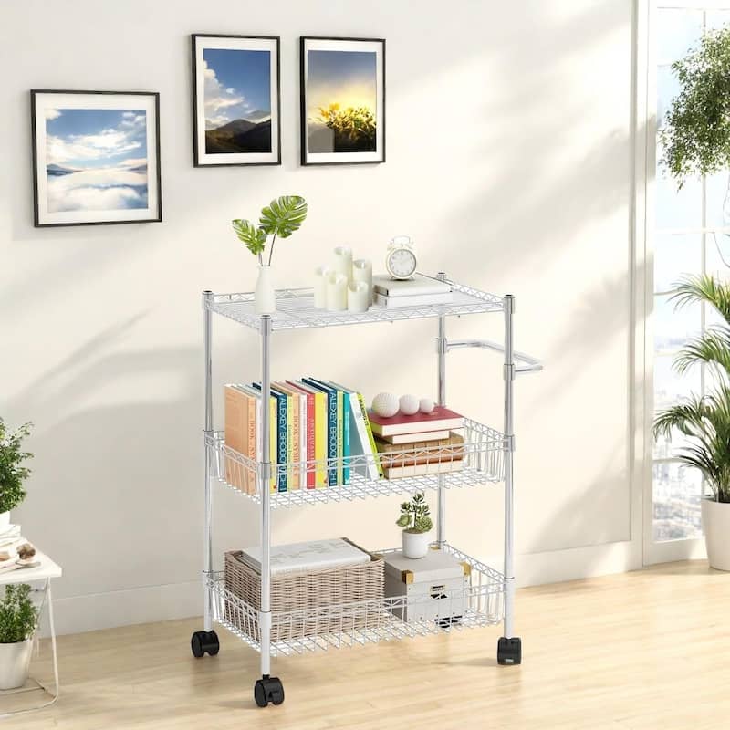 3 Tier Rolling Kitchen Cart with Baskets with Handles for Kitchen Bathroom - N/A