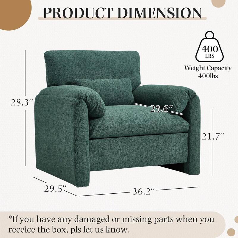 AECOJOY Oversized Armchair, Mid Century Accent Chair, Comfy Upholstered Single Sofa, Extra Wide Reading Chairs for Living Room