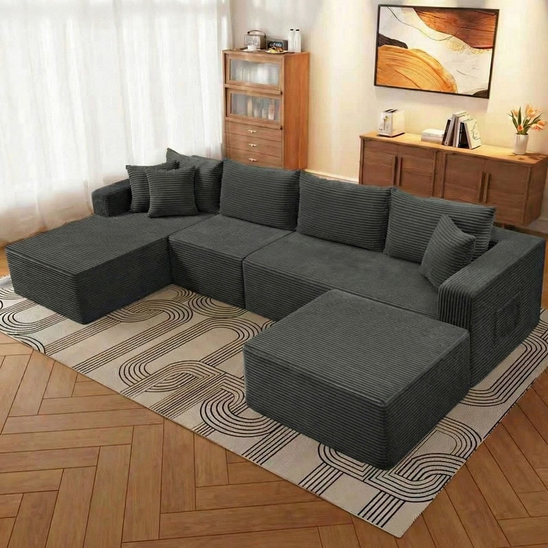 WINSOON 136''x69'' Plush Modular Sectional Sofa with Pillows