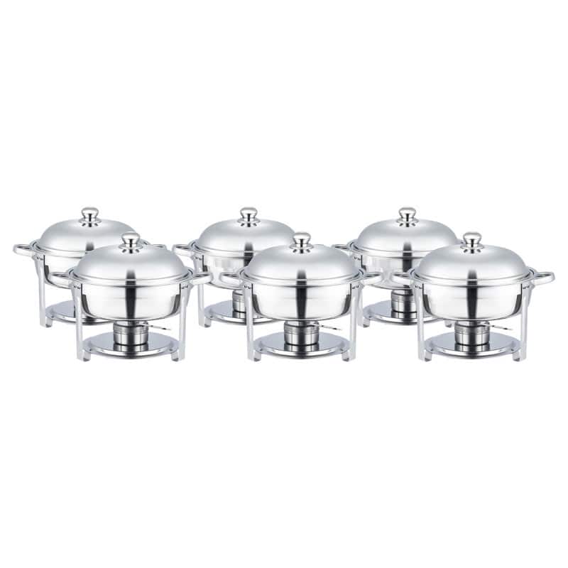 6 Packs Stainless Steel 5 Quarts Round Chafing Dish
