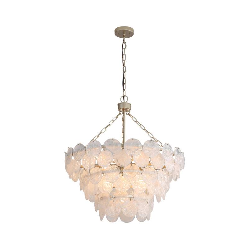 Cascada 3 Tier - 11 Light Pendant in Aegean Silver with Cirrus Cloud Glass Shade - Black