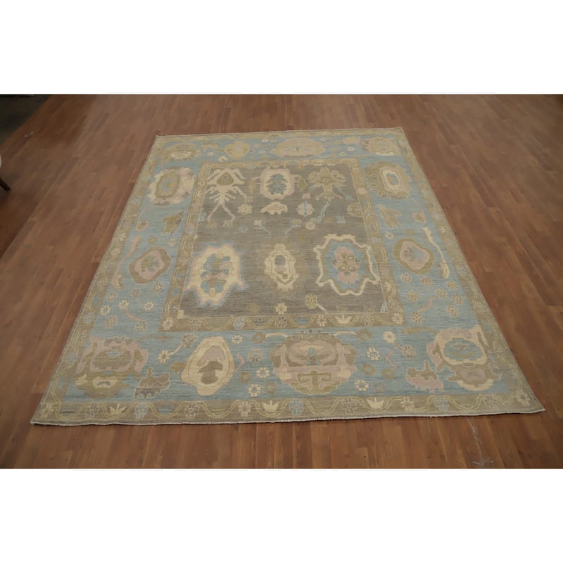 Hand Knotted Oriental 100% Wool Carpet Transitional All-Over Greys & Charcoal Oushak Area Rug - 9' 11'' X 7' 10''