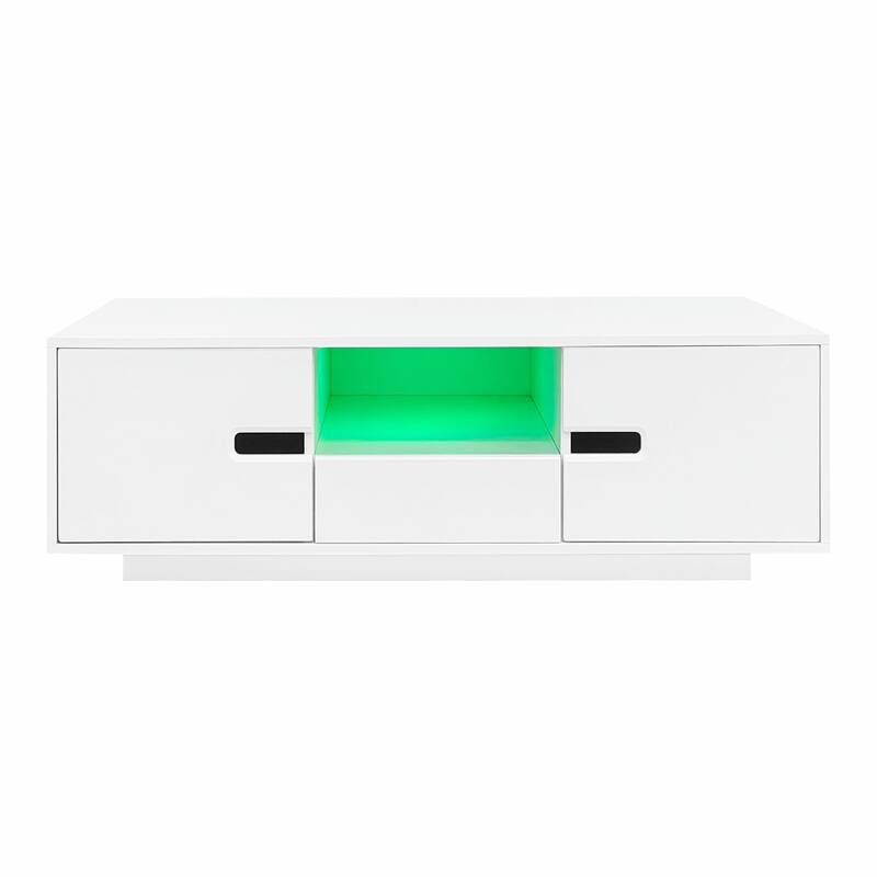 Modern High Glossy Rectangle Coffee Table with 16 Color LED Lights