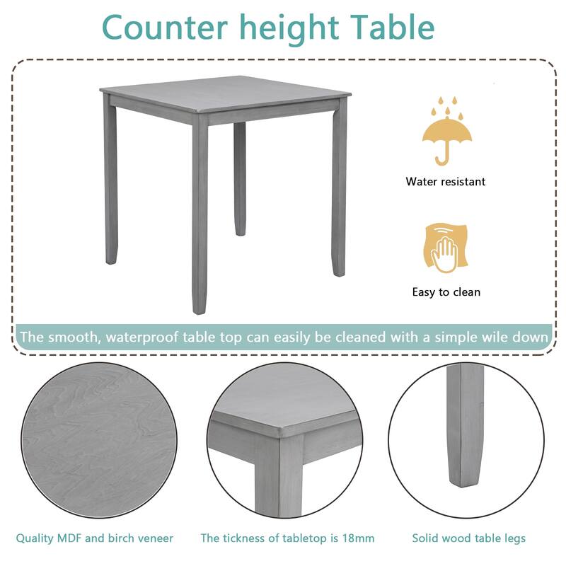 Modern 5-Piece Dining Set with Square Counter Height Wooden Table & 4 Chairs