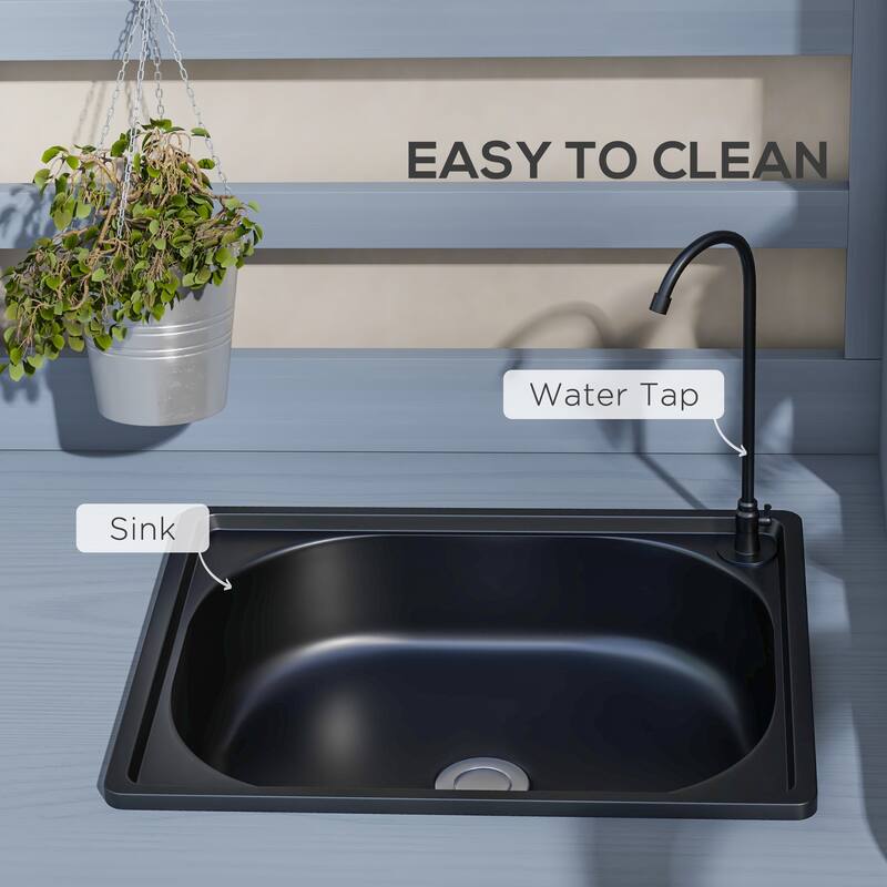 Outsunny Wooden Potting Bench, Outdoor Potting Table with Storage Cabinet, Storage Shelves, Sink