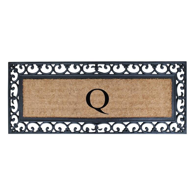 Non Slip Coir Low Profile Myla Monogrammed Entry Doormat, 17.7"x47.25" - monogrammed q