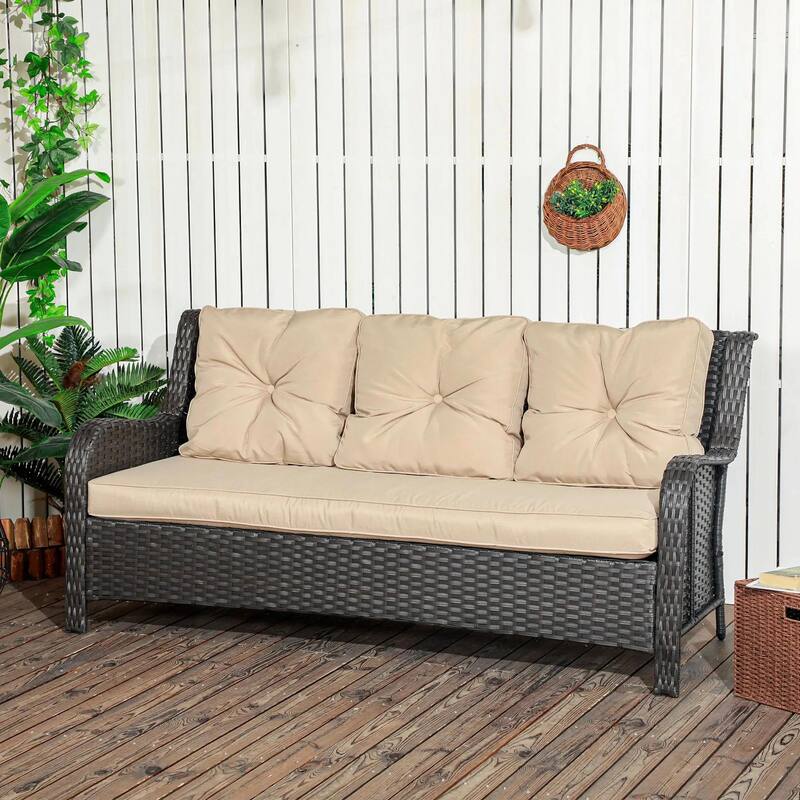 3-Seater Outdoor Sofa with 4" Thick Cushions, Outdoor Couch, Beige