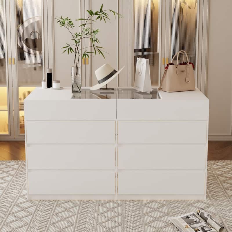 12-Drawer Storage Island Tempered Glass Top Island Display Cabinet Dresser