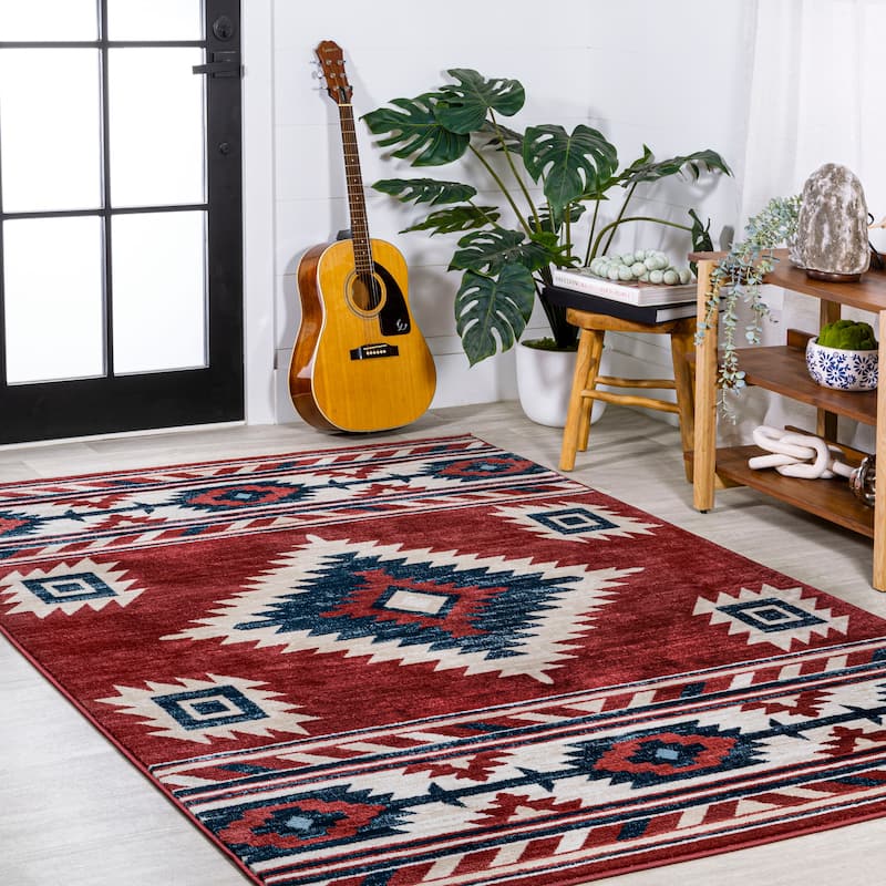 JONATHAN Y Konya High-Low Two-Tone Monstera Leaf Area Rug