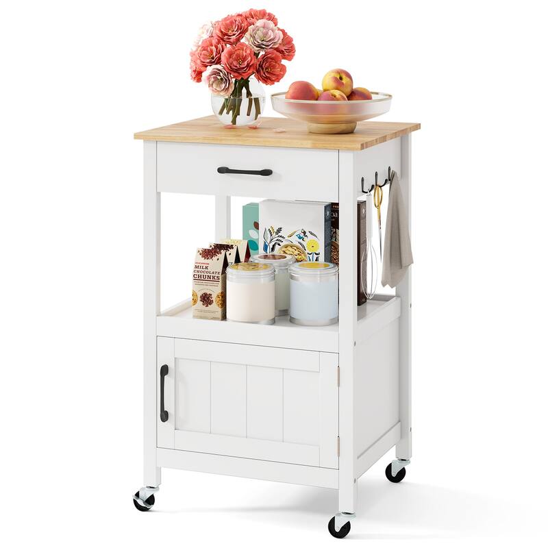 Mobile Rolling Kitchen Cart with Drawer and Cabinet Hooks for Dining Room or Living Room - 22" x 18" x 36" (L x W x H)