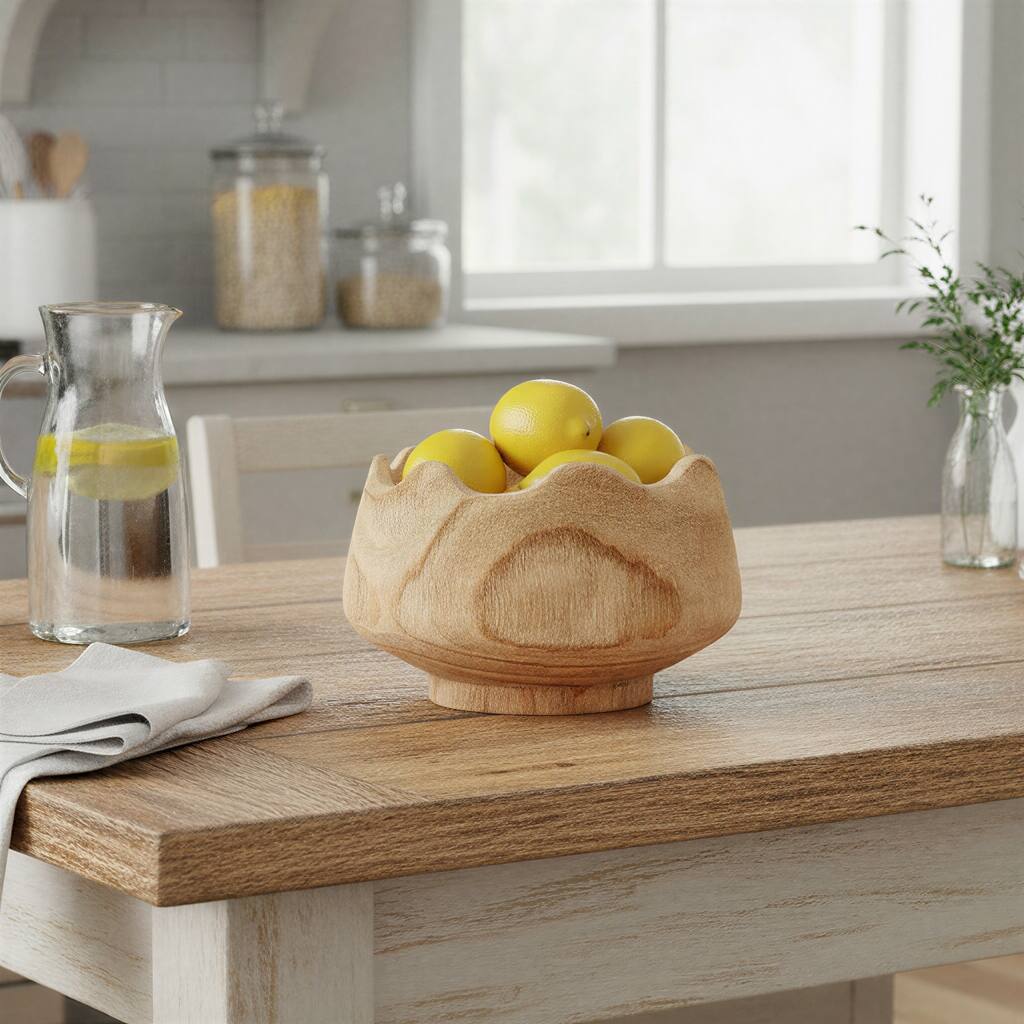 Scalloped Edge Paulownia Wood Decorative Bowl - 9.85"L x 9.85"W x 5.91"H