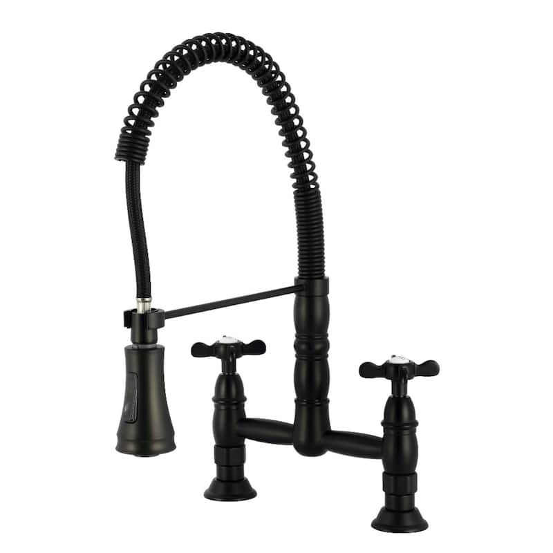 Kingston Brass Essex Double-Handle Wall-Mount Pre-Rinse Bridge Kitchen Faucet - Matte Black