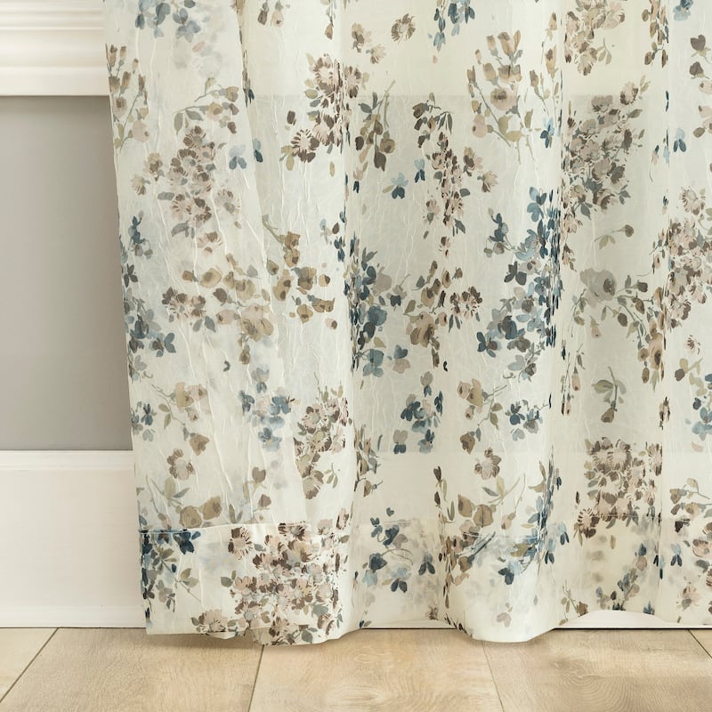 No. 918 Alethea Floral Print Crushed Voile Sheer Rod Pocket 1-Piece Curtain Panel, Single Panel