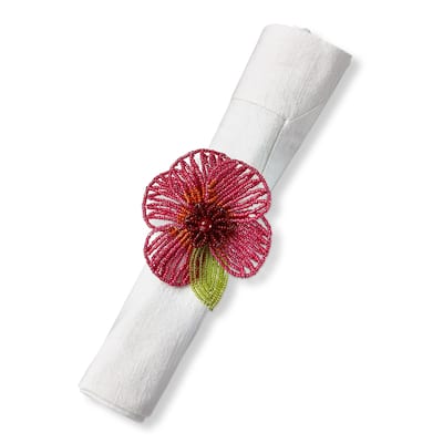 Glass Beaded Flower Napkin Ring Fushsia Pink, 3.5L x 2.0W x 2.0H