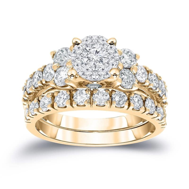 Auriya 14k Gold 1 1/4ctw Classic Diamond Engagement Ring Set 14k Gold - Yellow - 7