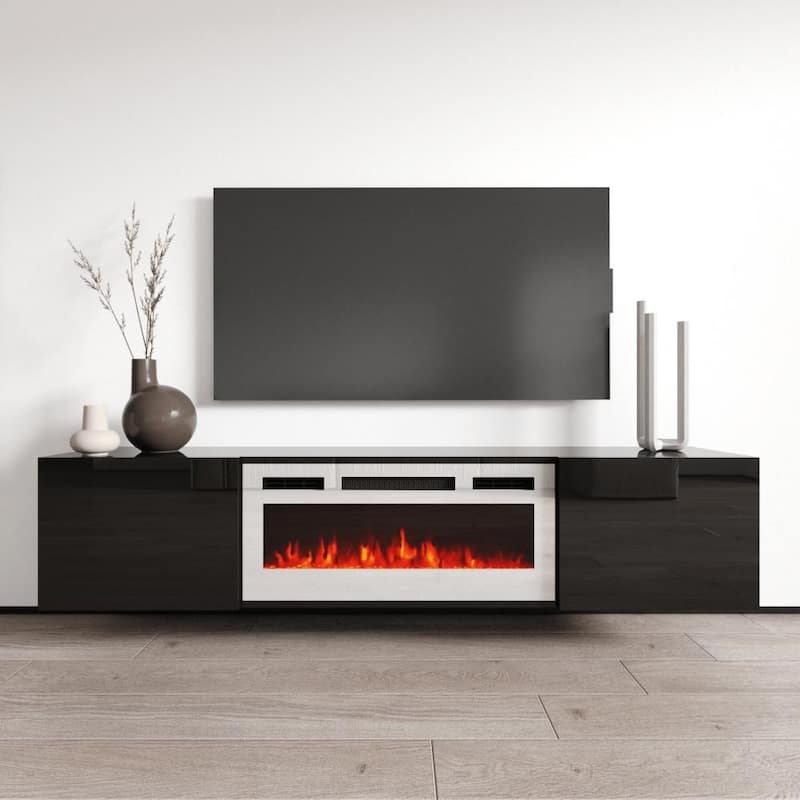 Cali WH-EF Wall Mounted Electric Fireplace Modern 72" TV Stand - Black