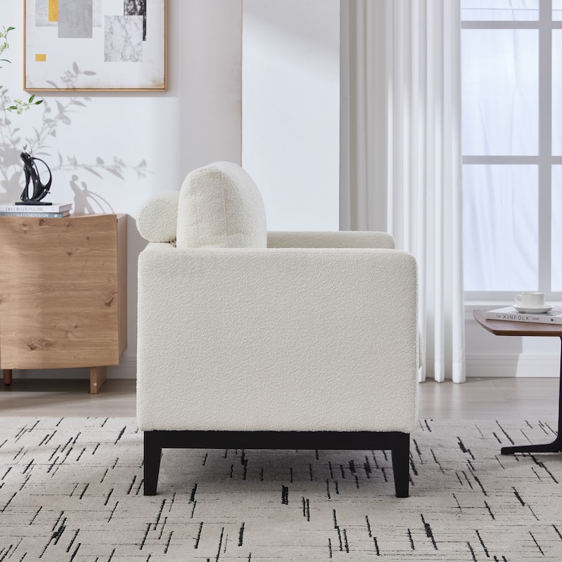 35.4 "Wide Accent Chair with Natural Wood Legs, Wood Base Reading Armchair Single Sofa with Two Bolster Pillows