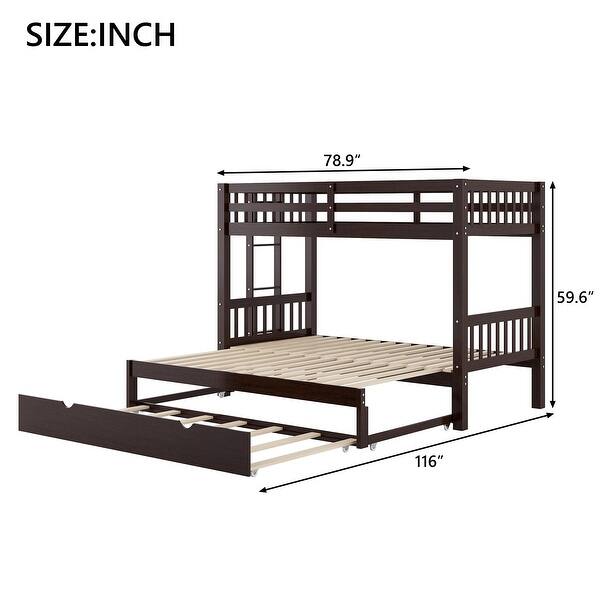 dimension image slide 0 of 2, Convertible Twin Size Bunk Bed with Pull-out Trundle, Wood Bunk Bed with Staircase and Guardrails, 3-in-1 Sleeper for Guest Room