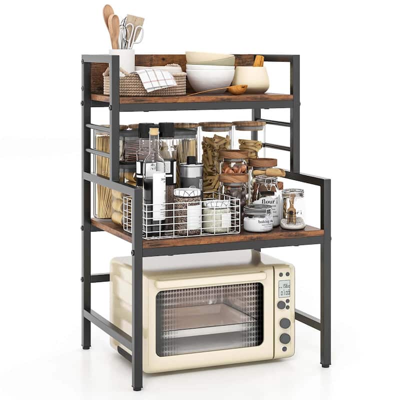 Costway 3-Tier Microwave Stand with Storage Shelves Heavy-Duty Metal - See Details - Rustic Brown + Black