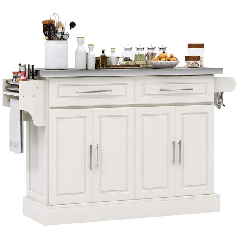 Rolling Kitchen Island with Stainless Steel Top,2 Drawers,Spice, Knife