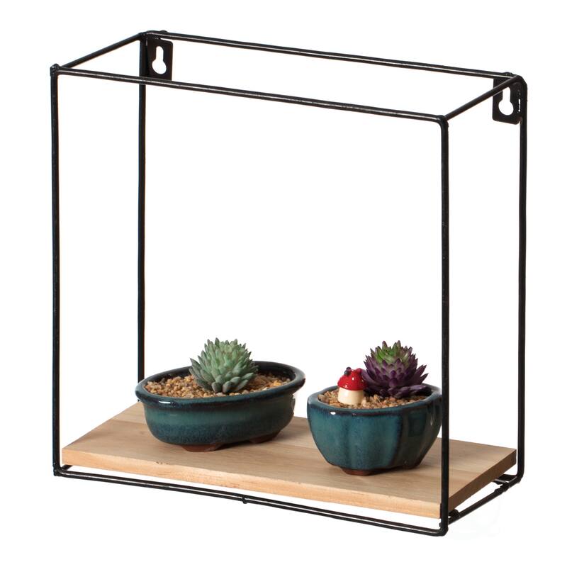 Wooden Board with Metal Frame Wall Mount Floating Shelf for The Living Room, Dining Room, or Office