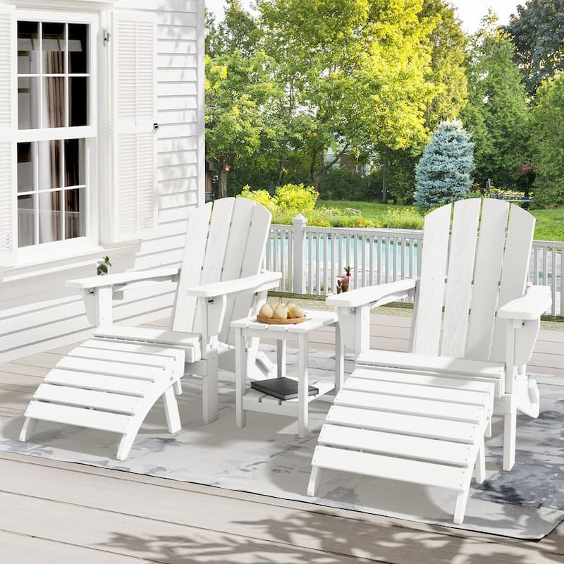 5-Piece Adjustable Plastic Patio Adirondack Chairs With Side Table Set