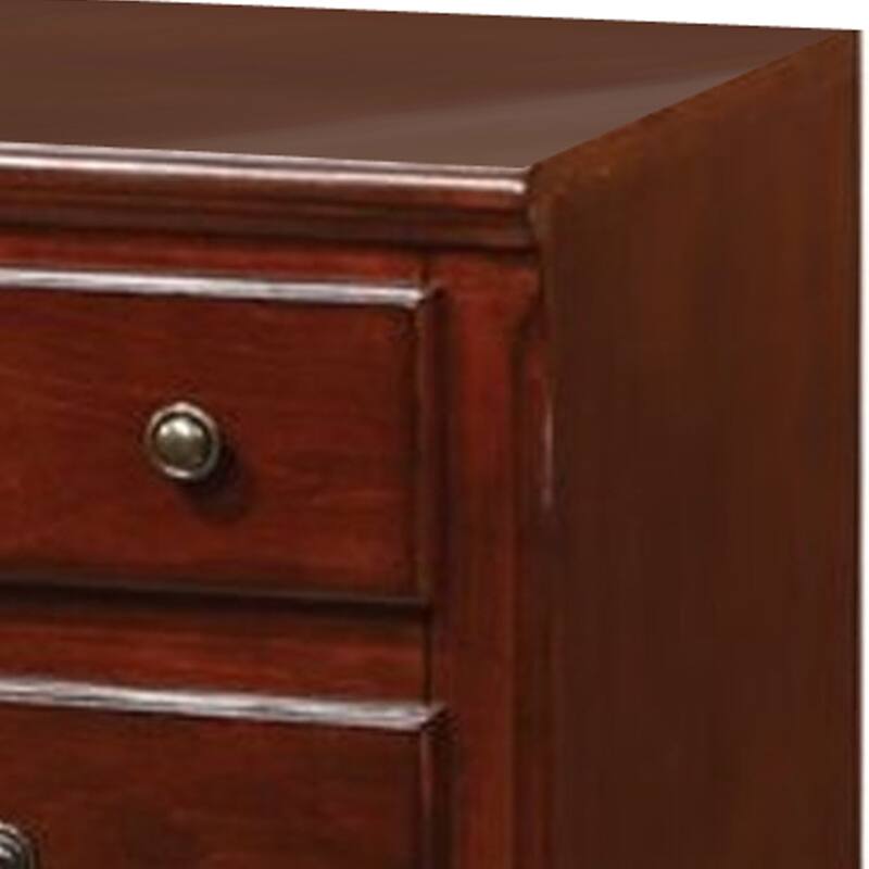 Four Drawers Wooden TV Stand with Glass Door Storage, Cherry Brown