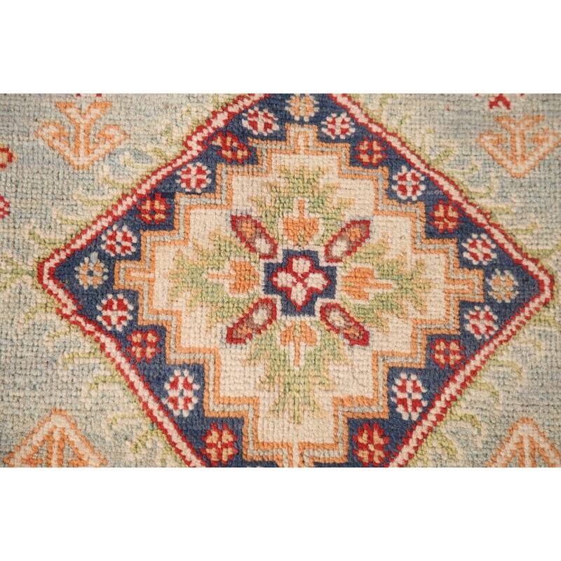 Geometric Kazak Area Rug Handmade Wool Carpet - 4'10" x 6'11"