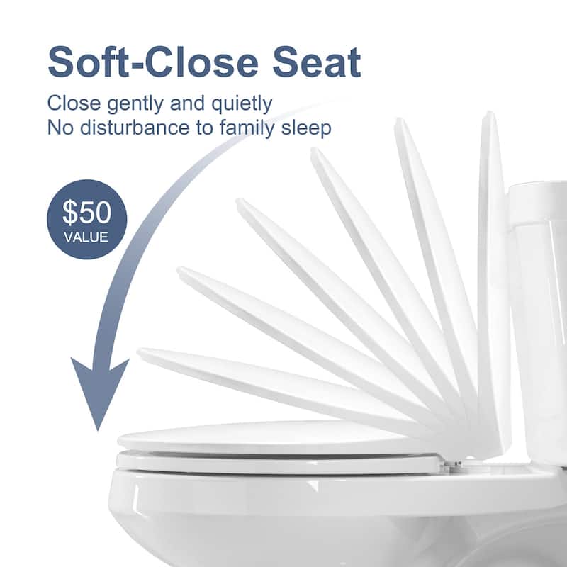 Two-piece 1.28 GPF Single Flush ADA Chair Height Elongated Toilet Map Flush 1000g, Soft-Close Seat Included