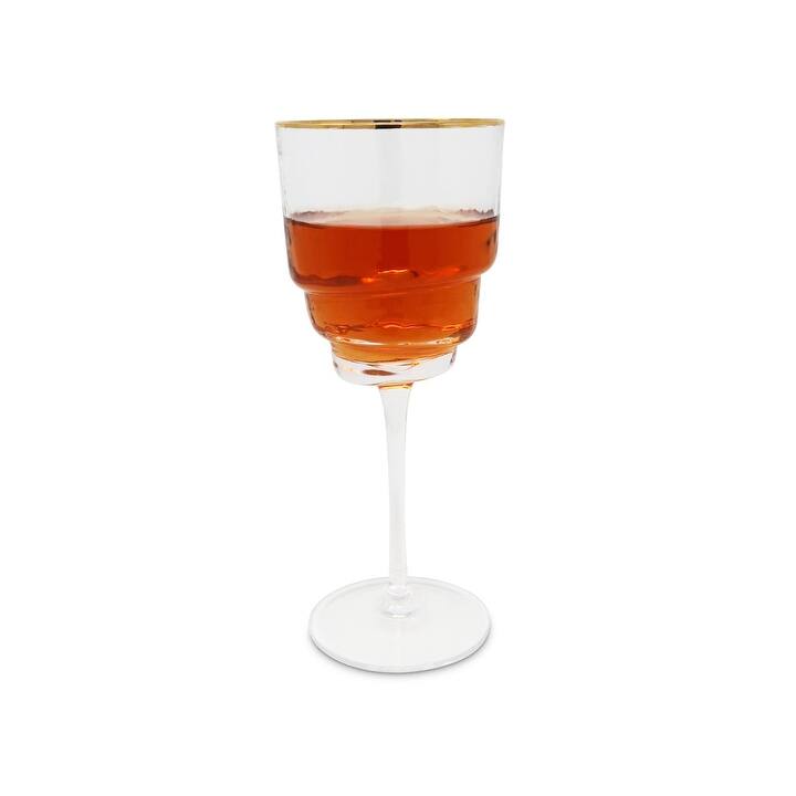 Set of 6 Glasses With Design On Bottom And Gold Rim