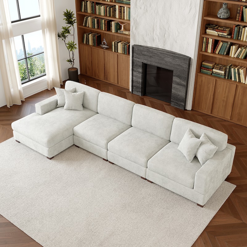 Modern Oversized Chenille Modular Sectional Sofa With Chaise