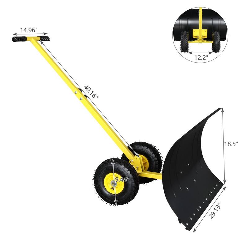 Rolling Snow Pusher with Wheels and Adjustable Handle