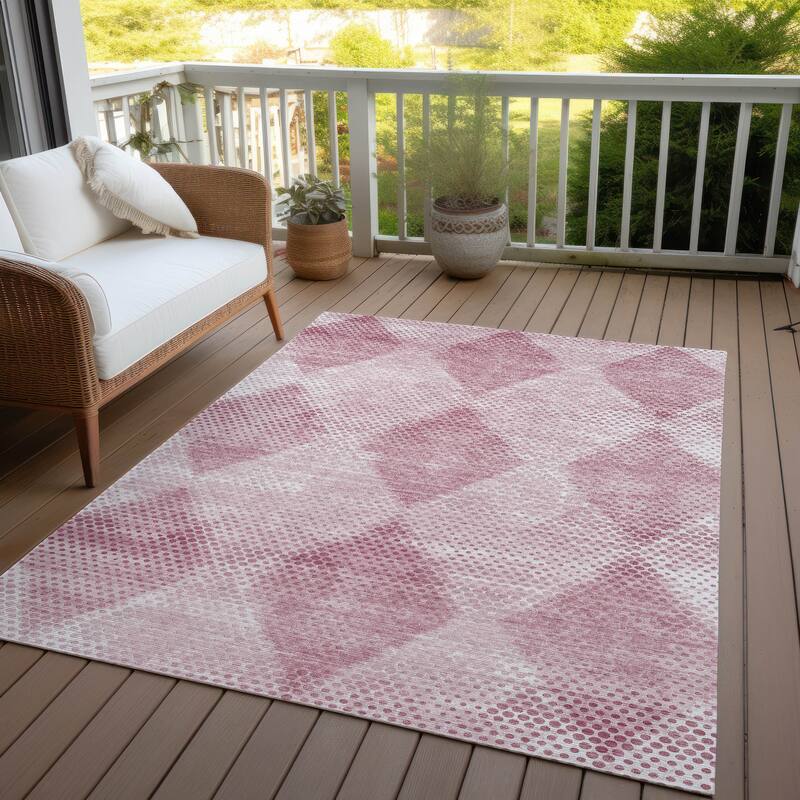 Machine Washable Indoor/ Outdoor Modern Diamonds Chantille Rug - Merlot - 3' x 5'