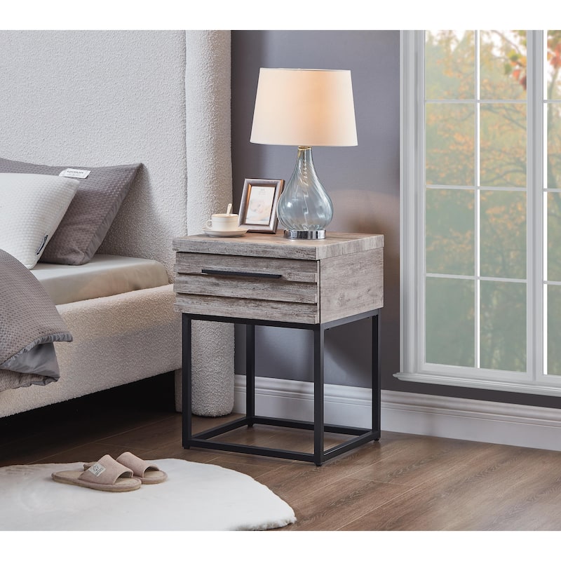 17.75" Modern Storage End table with Stylish Drawer and Metal Base for Living Room or Bedroom - Gray