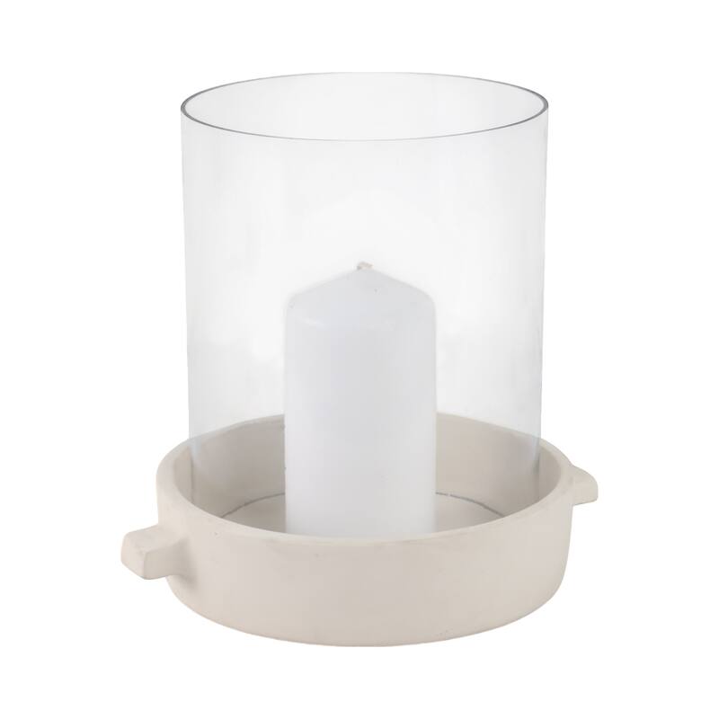 Modern Glass Hurricane Candle Holder with Terracotta Base - 10"