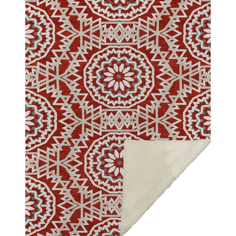 Premium Machine Washable Boho Suzani Sherpa Throw Blanket