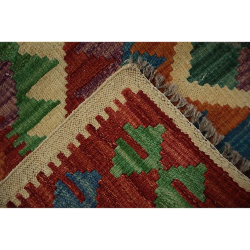 Hand Woven Oriental 100% Wool Carpet Southwestern Tribal Multi-Colored Kilim Area Rug - 4' 0'' X 2' 11''