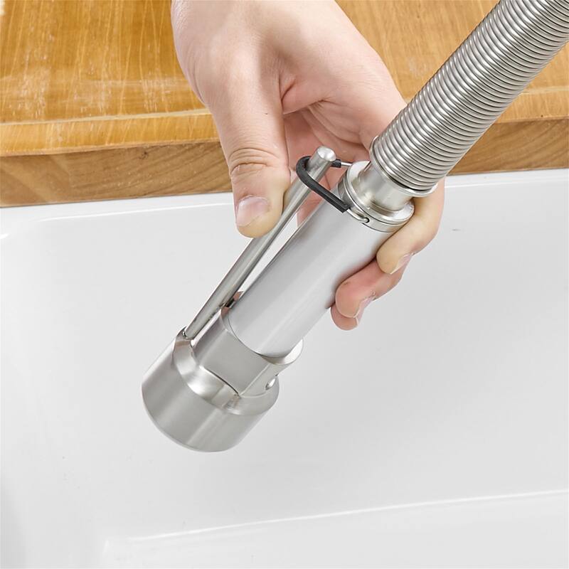 Commercial Pull-Down Kitchen Faucet w/ Spring Sprayer - Brushed Nickel